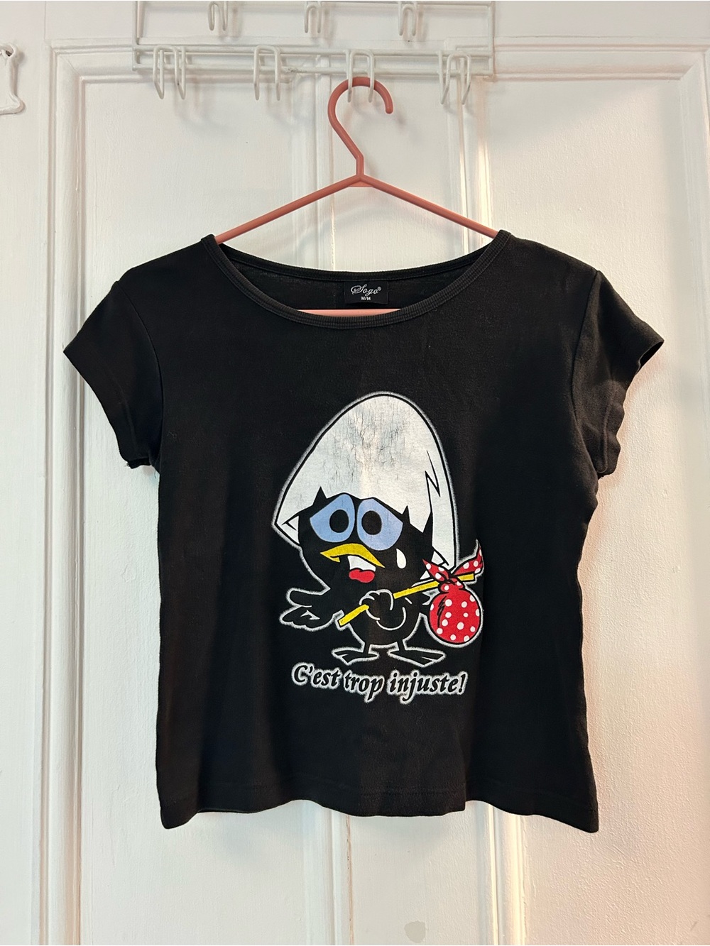 Black Y2K Graphic Tee with Cartoon Character